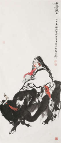 杜滋龄 己巳（1989年）作 上学路上 纸本设色 镜芯