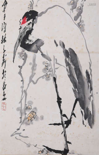 王子武 甲子（1984年）作 鹤寿 纸本设色 镜芯