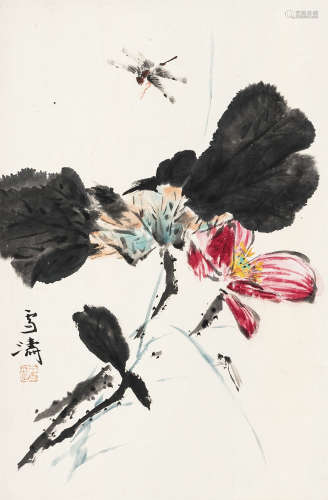 王雪涛（1903-1982） 荷花蜻蜓 立轴 设色纸本 