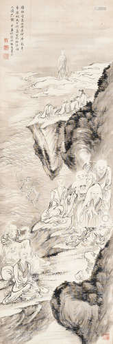 胡铁梅（1848-1899） 十八罗汉图 立轴 水墨绢本 