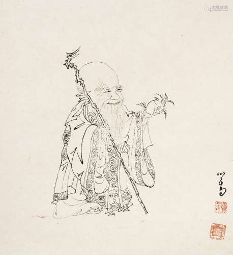 溥儒（1896-1963） 献寿图 镜框 水墨纸本 