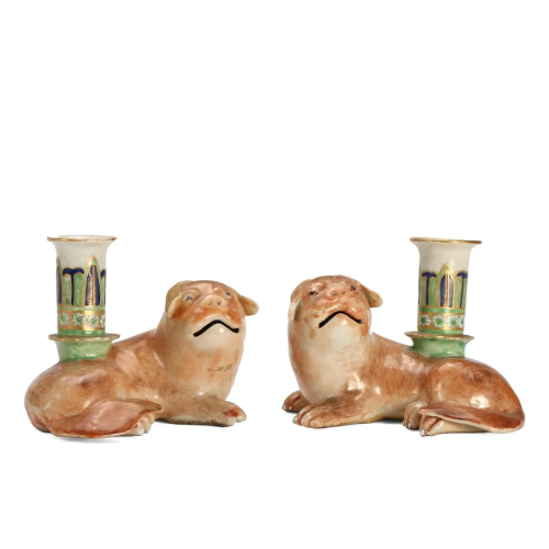A PAIR OF FAMILLE-ROSE YELLOW-GROUND CANDLESTICKS