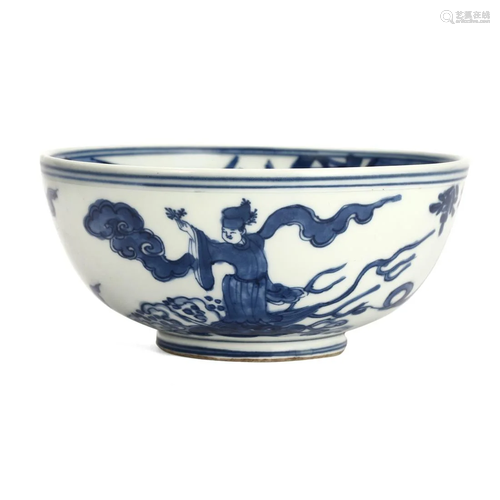 A BLUE AND WHITE 'IMMORTALS' BOWL