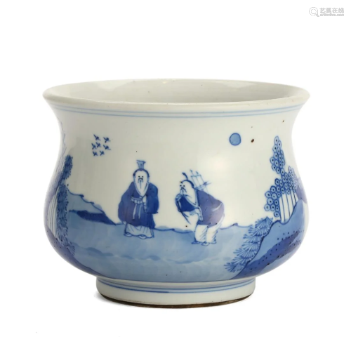 A BLUE AND WHITE 'SCHOLARS' INCENSE BURNER