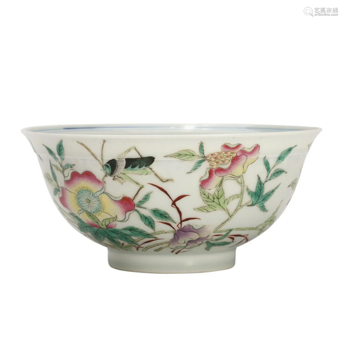 A FAMILLE-ROSE 'FLOWERS AND BIRDS' BOWL