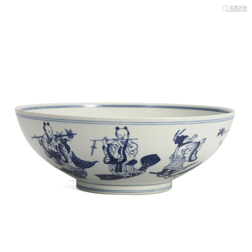 A BLUE AND WHITE 'EIGHT IMMORTALS' BOWL