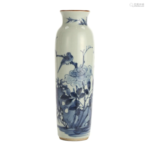 A BLUE AND WHITE 'FLOWERS AND BIRDS' VASE