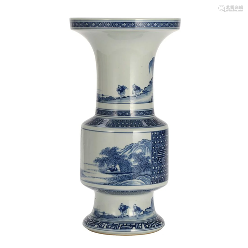 A BLUE AND WHITE 'POEM' BEAKER VASE