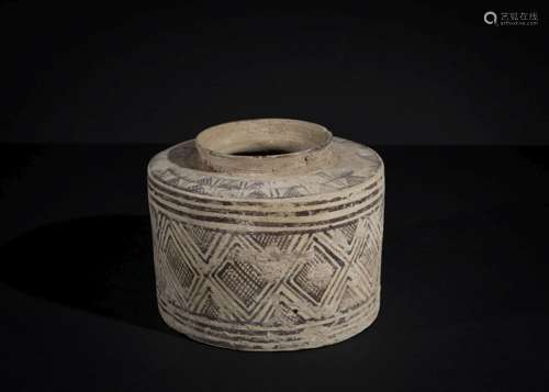 AN INDUS VALLEY HARAPPA GEOMETRIC SHAPE HANDPAINTED CLAY POT...