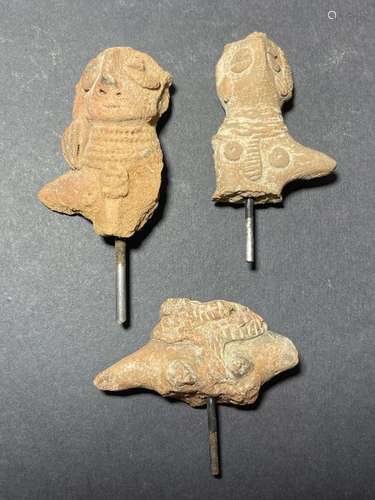 THREE INDUS VALLEY HARAPPA TERRACOTTA FRAGMENTS CIRCA 2ND MI...