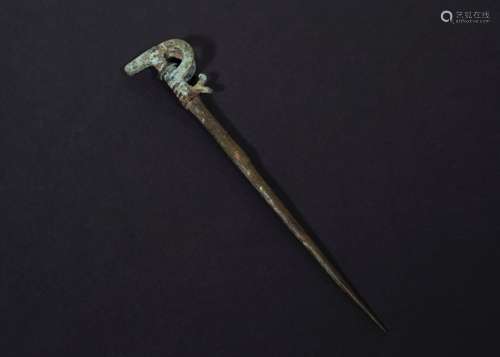 A LURISTAN BRONZE HAIR PIN, IN THE SHAPE OF A GOAT HEAD, 1ST...