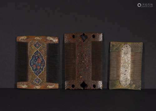 THREE QAJAR INLAID COMBS, 19TH CENTURY