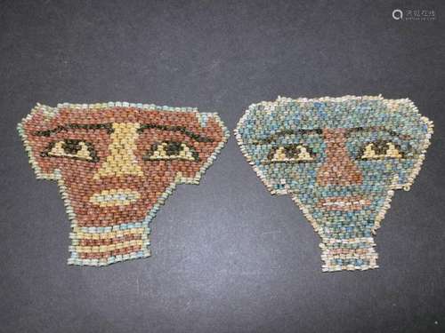 TWO EGYPTIAN FAIENCE BEADS MUMMY MASK OF OSIRIS, LATE DYNAST...