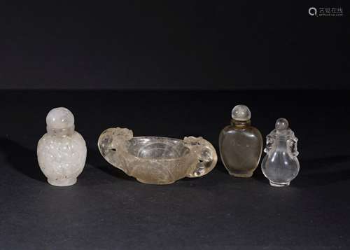 ASSORTMENT OF CHINESE ROCK CRYSTAL MINIATURE VESSELS, QING D...