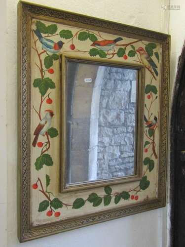 A decorative wall mirror, the frame with hand painted detail...