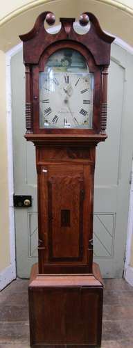 A mid 19th century oak and mahogany cottage longcase clock w...