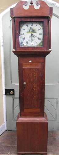 A 19th century oak cottage longcase clock with column suppor...