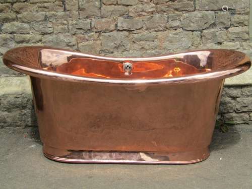 Contemporary polished copper slipper bath with relevant plum...