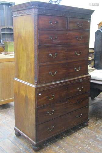 Georgian mahogany chest on chest fitted with an arrangement ...