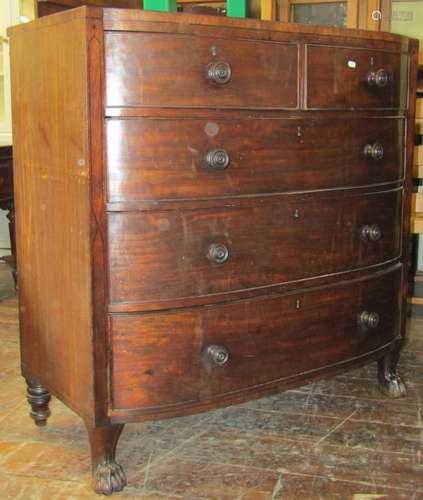 Regency mahogany bow fronted chest of three long and two sho...