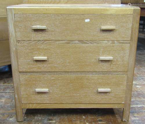 Pale oak chest of three drawers, almost certainly Heals, 76c...