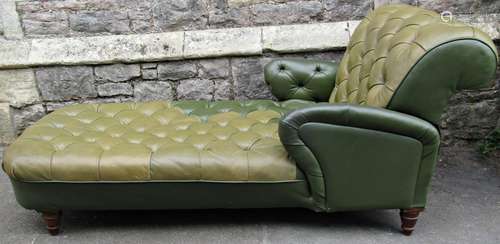 Victorian day bed with scrolled back upholstered in buttoned...