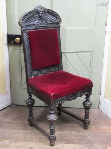 Mid Victorian oak side chair, the framework with heavily car...