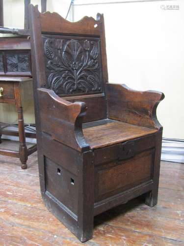 A 17th century and later enclosed wainscot chair, with box b...