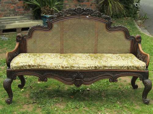 19th century Indo-Portugese settee with carved and pierced o...