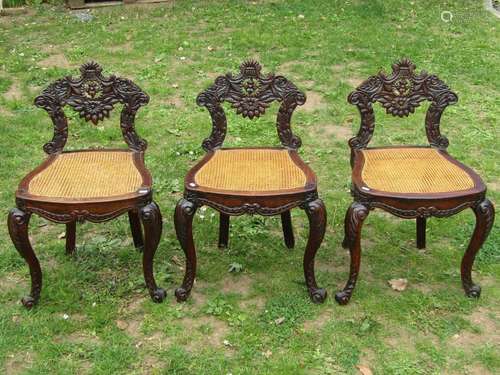 Set of three 19th century Indo-Portuguese side chairs with w...