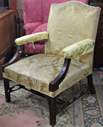 19th century Gainsborough open elbow chair with blind fret d...