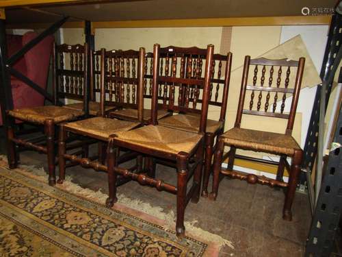 Seven Georgian ashwood spindle back dining chairs, all with ...