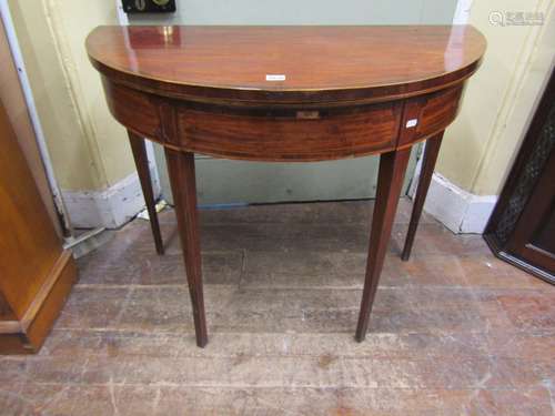 Georgian mahogany demi-lune fold over top tea table with cro...