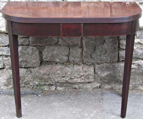 Georgian mahogany D-end fold over top tea table with reeded ...