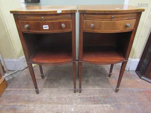 A pair of inlaid Edwardian mahogany bedside or lamp tables o...