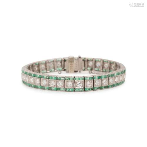 ART DECO, DIAMOND AND EMERALD BRACELET