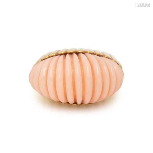 YELLOW GOLD AND ANGEL SKIN CORAL RING  