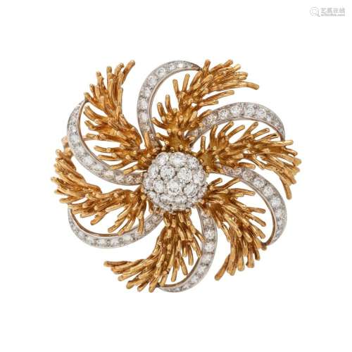 BICOLOR GOLD AND DIAMOND BROOCH