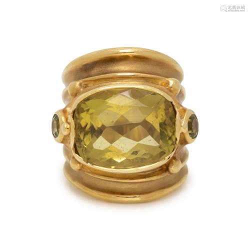 EVE ALFILLE, YELLOW GOLD AND GEMSTONE RING