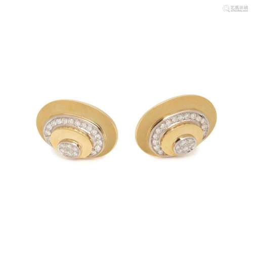 CELLINO, YELLOW GOLD, PLATINUM AND DIAMOND EARCLIPS