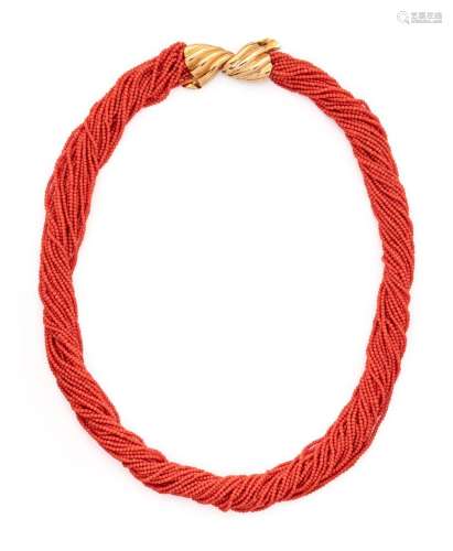 YELLOW GOLD AND CORAL TORSADE NECKLACE