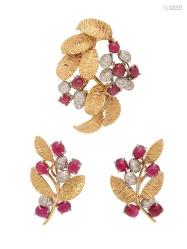 CARTIER, RUBY AND DIAMOND EARCLIPS