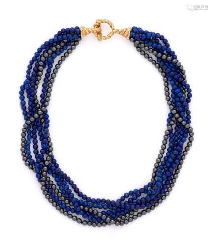 TIFFANY & CO., LAPIS LAZULI AND HEMATITE TORSADE NECKLAC...