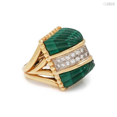 R. STONE, VINTAGE, DIAMOND AND MALACHITE RING