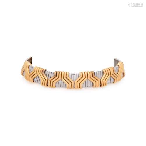 BVLGARI, STAINLESS STEEL AND YELLOW GOLD COLLAR NECKLACE
