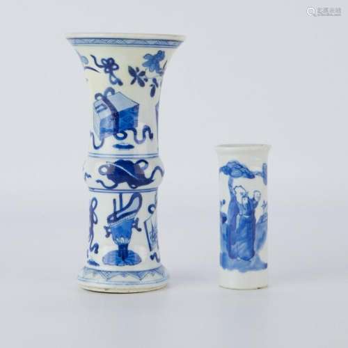 2 Chinese Kangxi B&W Porcelain Vases