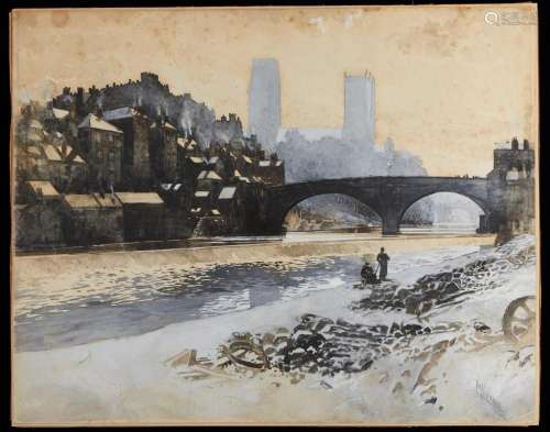 Joseph Pennell Watercolor "Durham Cathedral from N.W.&q...
