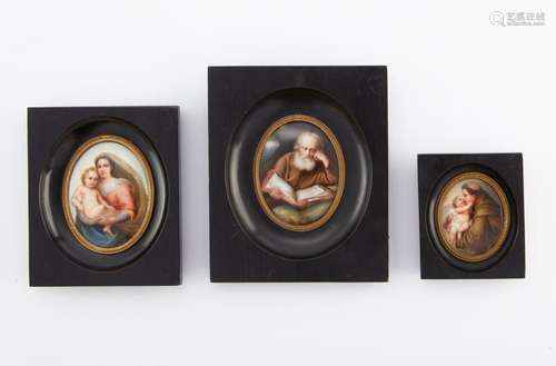 3 Porcelain Portrait Miniatures Signed Wagner