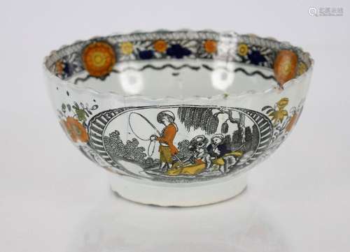 An 18th Century Salopian ware fluted slops bowl, decorated r...