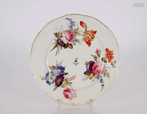 Six 19th Century Derby plates, with painted floral decoratio...